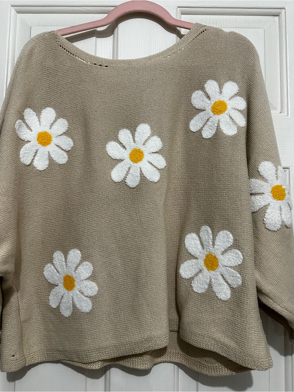 BiBi Beige Crewneck Sweater with White & Yellow Daisy Embroidery - Picture 10 of 10